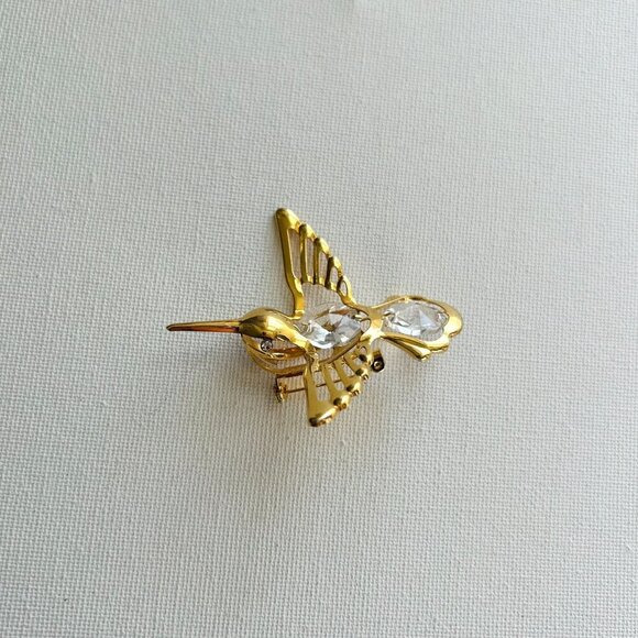 Vintage Gold Crystal Hummingbird Brooch Pin - Picture 4 of 6